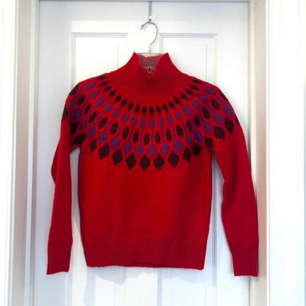 Ann Taylor Mock Neck Sweater – Red Fair Isle Pattern – Size XXS